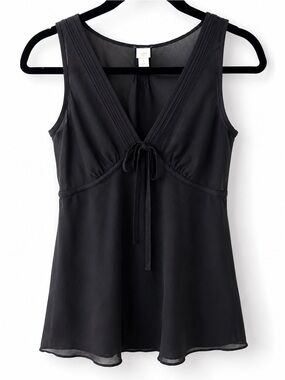J. Crew 100% Silk Sleeveless Blouse Black Tie Front V Neck Cami Top Size 6